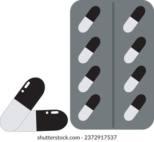 Ilustración vectorial de las cápsulas en el embalaje. Diseño limpio y moderno, perfecto para la atención de la salud, los productos farmacéuticos y los conceptos médicos.