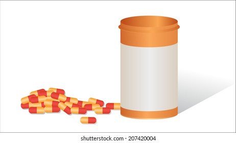 vector illustration of capsule with plastic bottle against white background