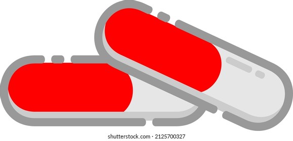 Ilustración vectorial de una cápsula en rojo y blanco. Icono adecuado para su uso en el campo de la salud y la medicina.