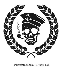 Vector illustration Captain Skull in laurel wreath