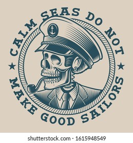 Vector illustration of a captain skull in vintage style on a white background. Perfect for logos, shirt design and many other