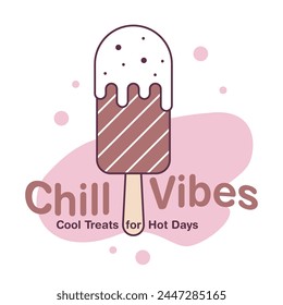 Vector illustration captures of Chill Vibes slogan, complemented by enticing ice cream designs, blending urban graffiti style