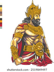 Vector illustration captures the regal and commanding presence of Prabu Tawangalun. The illustrious king of the Blambangan Kingdom. 