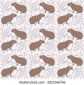 Vector illustration of capybara. Seamless pattern of hand draw colorful capybara. South america's capybara pattern for fabric, wallpaper, for kids goods, textiles. Cute South America animal.