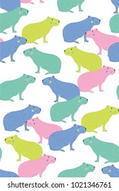 Vector illustration of capybara. Seamless pattern of hand draw capybara. South america's capybara pattern for fabric, wallpaper, for kids goods, textiles. South Cute America animal. White backround