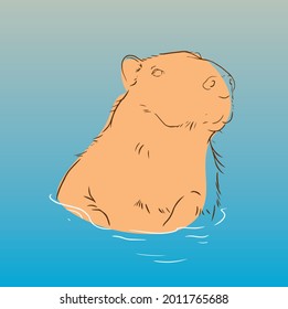 Vector Illustration Of A Capybara In The Water