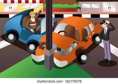 A vector illustration of car accident in the city