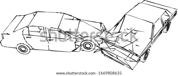 vector\
illustration of car accident. sketch\
style\
