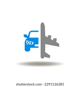 Ilustración vectorial del coche y el avión. Icono de transporte, viaje, viaje. Símbolo del sistema de navegación GPS GIS. Signo de entrega.