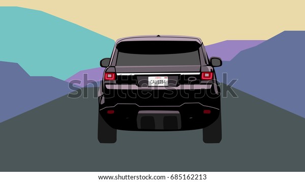 Vector\
illustration of a Car Back View driving the\
Road