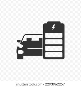 Vector illustration of car battery icon in dark color and transparent background(png).