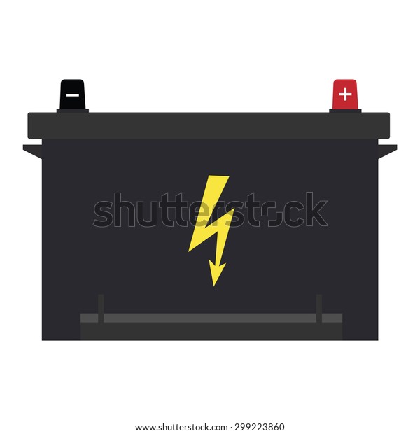 Vector illustration of car battery with\
lightning symbol. Car parts. Car battery\
icon