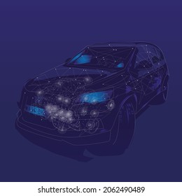 Ilustración vectorial del coche, plano. Estilo cibernético.