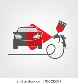 Vector illustration of a car body repair. Automotive concept useful for a pictogram, icon, logotype or signboard design.Transportation collection in gray and red color