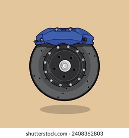 vector illustration of the car brake disc and caliper in blue are isolated. caliper illustration design vector hand-drawn style. vector brake disc