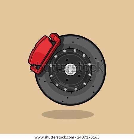 vector illustration of the car brake disc and caliper in red are isolated. caliper illustration design vector hand-drawn style. vector brake disc