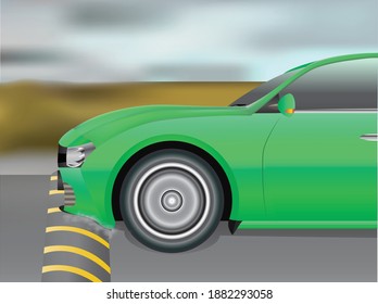 Vector Illustration of Car Bumper being scrapped by speed breaker