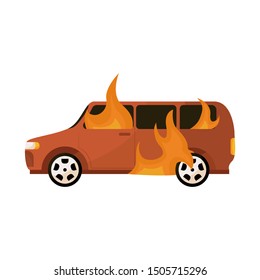 Vector illustration of car and burn icon. Graphic of car and ruined stock vector illustration.