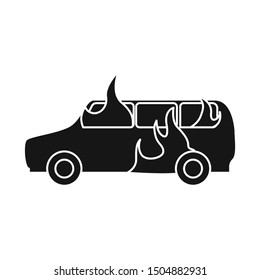 Vector illustration of car and burn sign. Graphic of car and ruined vector icon for stock.