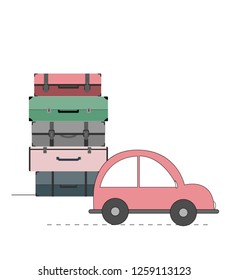 Vector illustration with car and cases. Travel concept