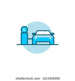 Vector Illustration of Car charging Hydrogen. Renewable Fuel.
