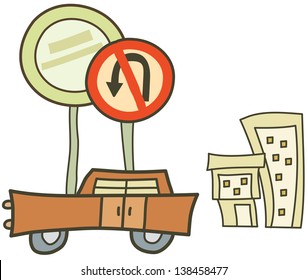 Vector illustration of a car in the city
