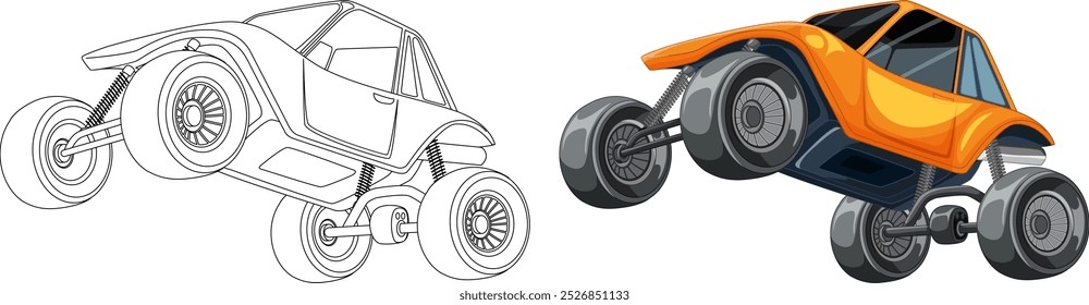 Vector illustration of a car in color and outline