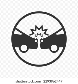 Vector illustration of car crash icon in dark color and transparent background(png).