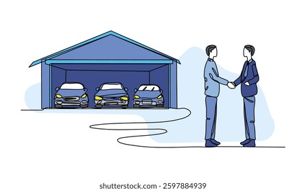 Vector illustration of car dealership agreement. Modern flat in continuous line style.