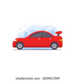 ilustración vectorial auto decorado en elementos de ilustración de paisajes rojos y urbanos como fondo en el tema de ilustración de coches de carreras