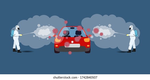 Vector Illustration For Car Disinfectant During Lock Down, Whole India Sanitize For Deadly Covid 19 Disease, 
Global Attack Of Corona Virus