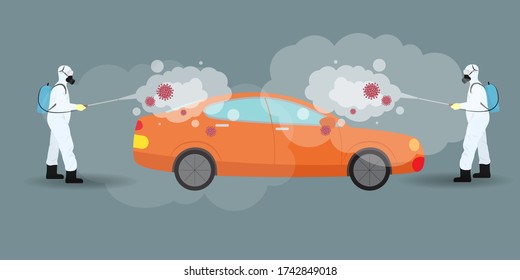 Vector Illustration For Car Disinfectant During Lock Down, Whole India Sanitize For Deadly Covid 19 Disease, 
Global Attack Of Corona Virus