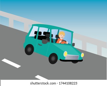 Ilustración vectorial del conductor del automóvil, ruta de conducción por carretera para automóviles 