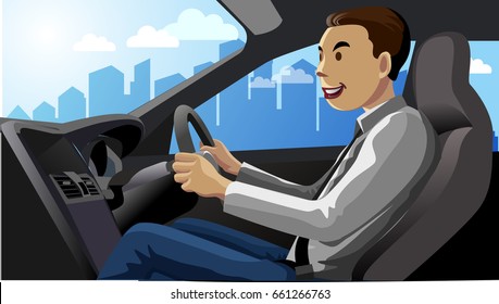 Vector illustration, A car driver smiles