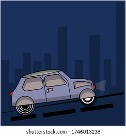 vector illustration of a car driving at night