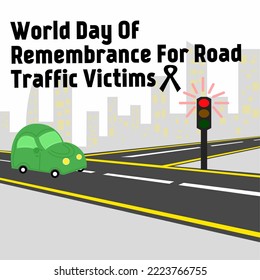 Vector illustration of a car driving on a downtown highway, image as a banner and poster for World day of Rememberance for Traffic Victims