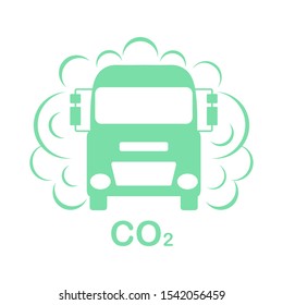 Vector illustration with car, emits smog exhaust. Environmental pollution concept. CO2 emissions cloud carbon dioxide. Smoke pollutant, damage, contamination, combustion products Ecology Air pollution