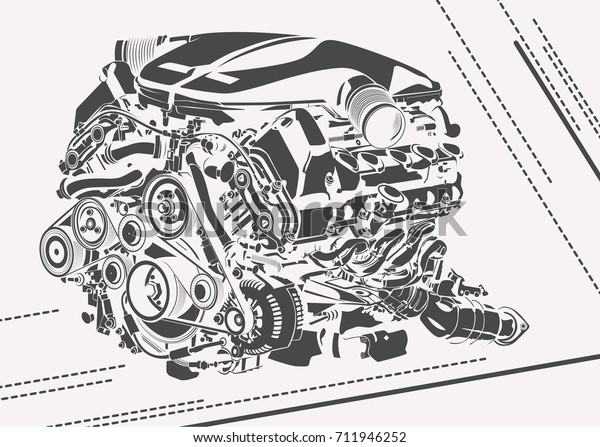 Vector Illustration Car Engine Stock Vector (Royalty Free) 711946252