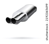 Vector illustration, car exhaust pipe muffler, steering wheel realistic 3d icon