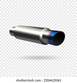 Vector illustration, car exhaust pipe muffler, steering wheel realistic 3d icon