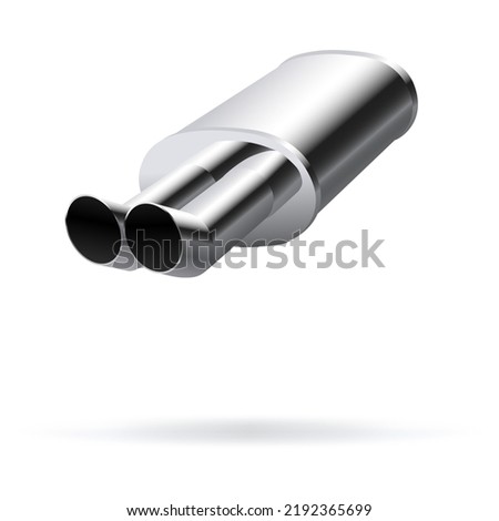 Vector illustration, car exhaust pipe muffler, steering wheel realistic 3d icon