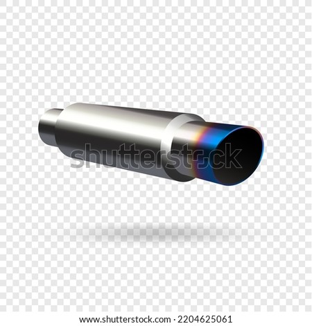 Vector illustration, car exhaust pipe muffler, steering wheel realistic 3d icon
