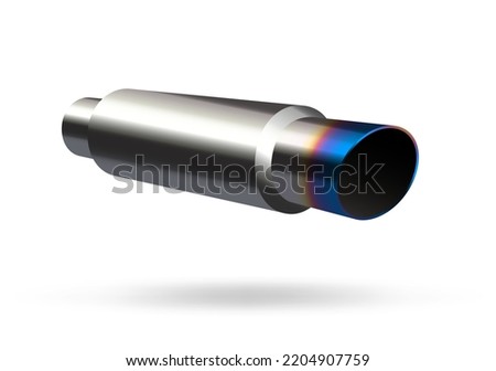 Vector illustration, car exhaust pipe muffler, steering wheel realistic 3d icon	
