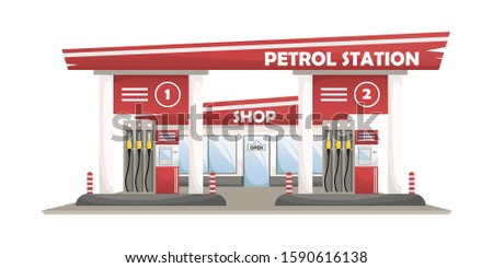 Vector illustration of a car filling station with a shop.