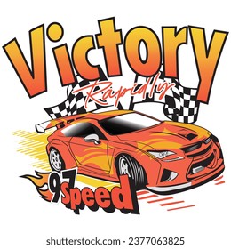 Vector illustration Car with flames and race flag