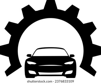 vector illustration of a car and gears on a transparent background