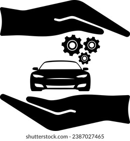 vector illustration of a car and gears on a transparent background