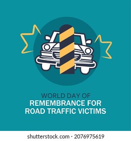 Vector Illustration of a car hitting a street bollard or a barrier for sidewalk and road. World Day of Remembrance for Road Traffic Victim.