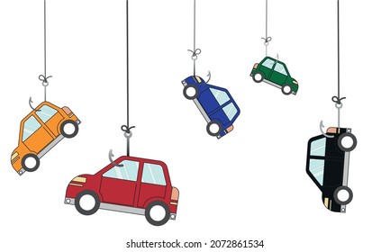 Vector illustration of car icon on fishing hook. dream of buying a car. Savings to buy a car in 2022. editable vector.
