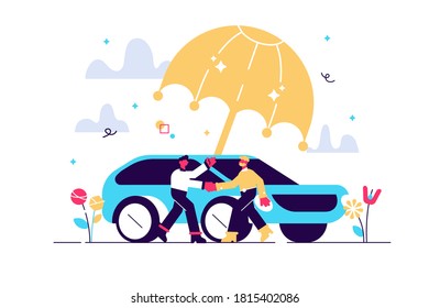 Vector illustration, car insurance, umbrella covering